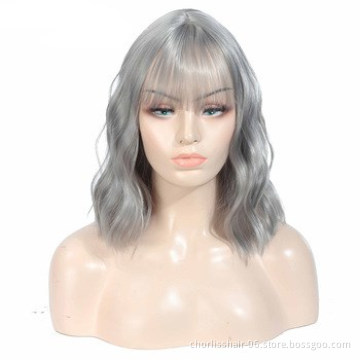 Wholesale  Body Wave Wigs Natural Black Brown Green Gray Cosplay Short Bob With Bangs Wigs Synthetic Wigs For Woman Halloween